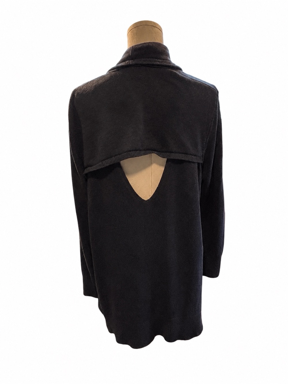 Cabi Navy Open Front Long Cardigan Size Large 100% Cotton Cutout Back Sweater